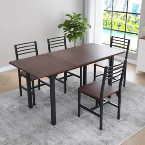 5 Piece Extendable Dining Set, 47”- 63” Extendable Dining Table With 4 Chairs, Kitchen Table Set With Mdf Wood Board And Metal Frame, For Small Space